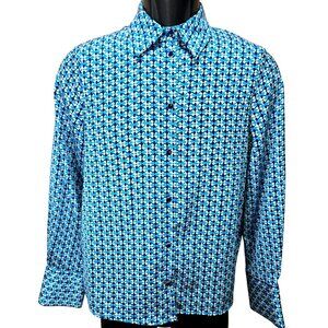 Zara Womens Blue Geometric Button-Up Western Shirt Small